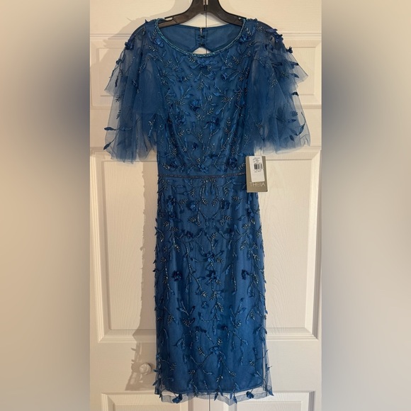 Theia Couture Elegant Blue Embroidered and Beaded Dress - Sample Size 2 - Picture 1 of 15